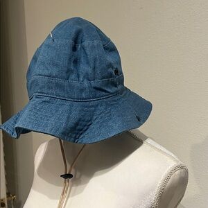 BP Blue Denim Bucket Hat with Chin Strap and side snaps